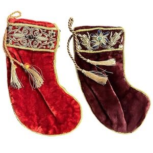 Neiman Marcus Precious Stone‎ Gold Embroidered Velvet Christmas Stocking Sudha